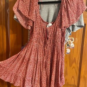 Red floral mini dress